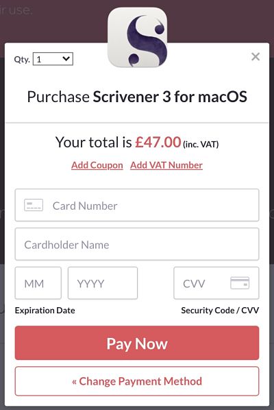 Card payment for Scrivener